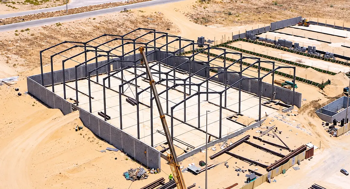 Silicon Advertising Warehouses industrial construction project by APCC, 2nd Industrial City, Saudi Arabia
